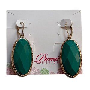 Premier Designs-Reversible Gold Earrings, Cobalt Blue & Green 2.25 in-NEW